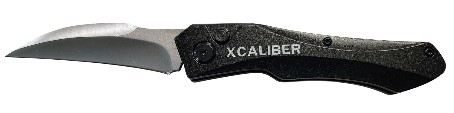 XCALIBER Knife Company Switch Blade 3.25 in D2 Steel Sheepsfoot Folding Knife, 4.50 in Black Aluminum Handle