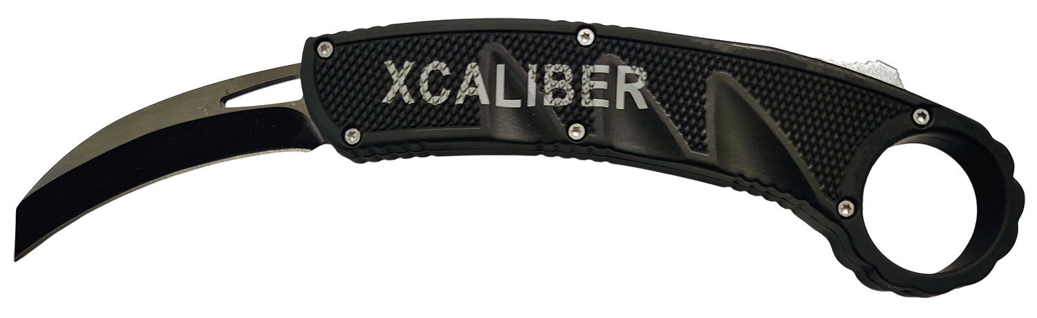 XCALIBER Knife Company Karambit 3 in OTF Reverse Tanto Plain Black Blade, 440C SS, 5.75 in Aluminum Handle