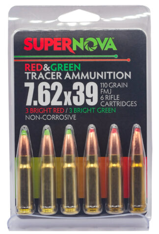 European American Armory Supernova 7.62 x 39mm 110 gr FMJ Green/Red Tracer Ammo, 6 Rounds