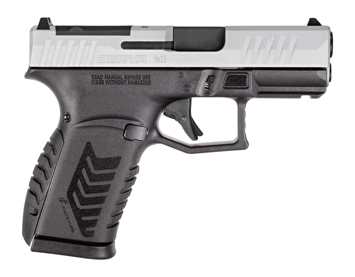 Derya DY9Z 9mm Striker-Fired Pistol, 3.5 in Barrel, 15+1 Rounds, Black/Silver