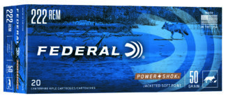 Federal PowerShok .222 Remington 50 gr Jacketed Soft Point, 20-Round Box