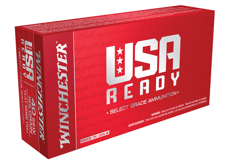 Winchester USA Ready .40 S&W 165 Grain Full Metal Jacket Flat Nose Ammo, 50 Rounds