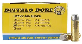 Buffalo Bore Ammunition 13C20 Heavy Strictly Business 480Ruger 410gr Wide Flat Nose 20 Per Box/12 Case
