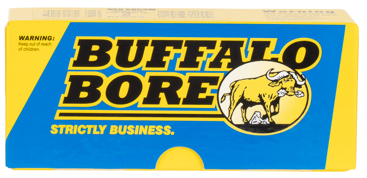 Buffalo Bore 47D20 .458 SOCOM 400 gr Semi Jacketed Flat Point, 20 Rounds Per Box