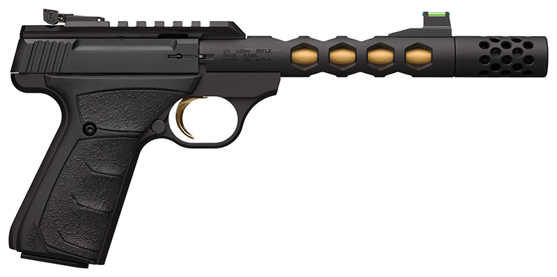 Browning Buck Mark Plus Vision Semi-Auto .22 LR Threaded Barrel Black Anodized/Gold Cerakote