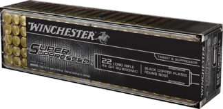 Winchester Ammo SUP22LR Super Suppressed  22LR 45gr Black Copper Plated Round Nose 100 Per Box/20 Case