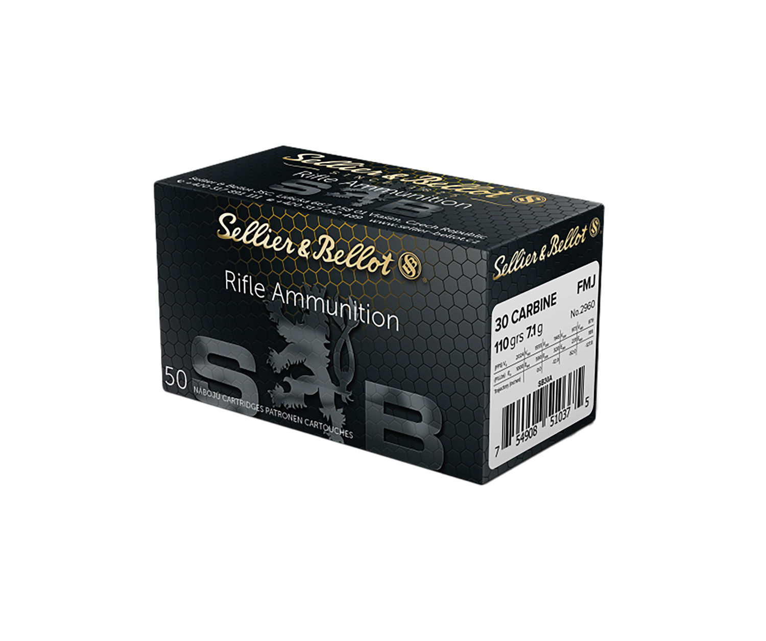 Sellier & Bellot SB30A .30 Carbine 110 gr FMJ Brass, 50 Rounds