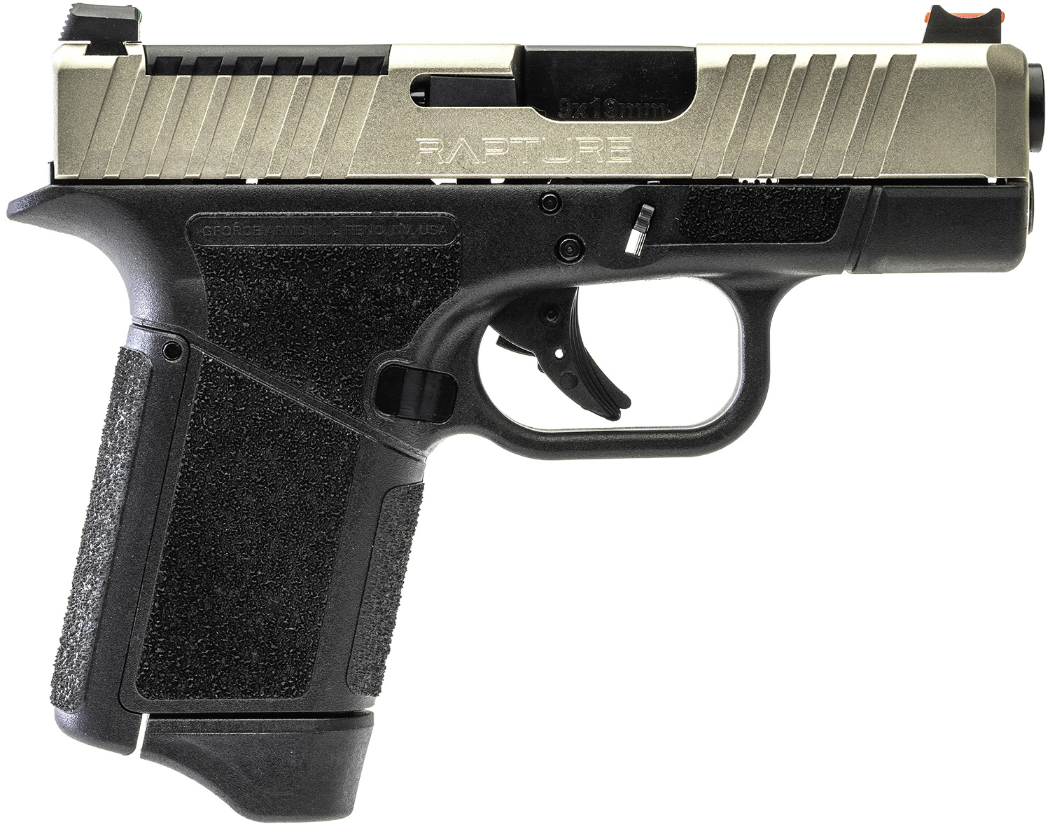 GForce Arms GF9 Rapture 9mm 3.25 in Semi-Auto Pistol, Gray Frame/Nickel Slide, Optic Ready