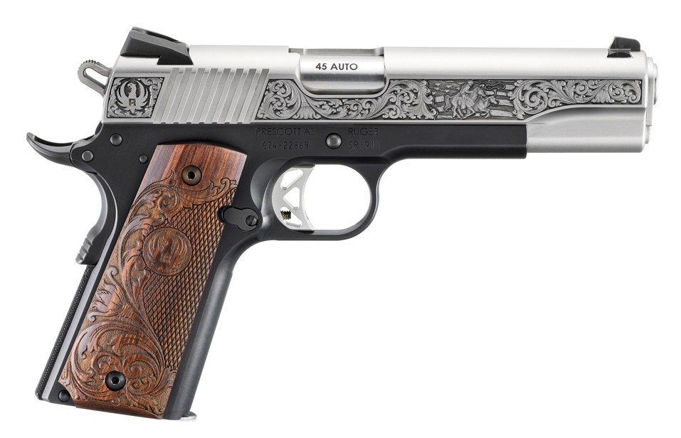 Ruger / Sturm, Ruger & Co. SR1911 .45 ACP 5" Barrel Black Frame Silver Slide Engraved