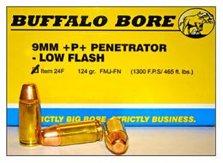 Buffalo Bore 24F20 Penetrator Strictly Business 9mm +P+ 124gr FMJ Flat Nose, 20 Rounds