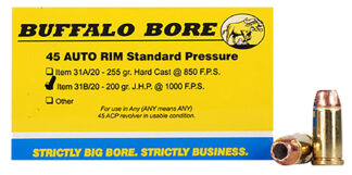 Buffalo Bore 31B20 45 Auto Rim 200gr JHP, Standard Pressure, 20 Rounds