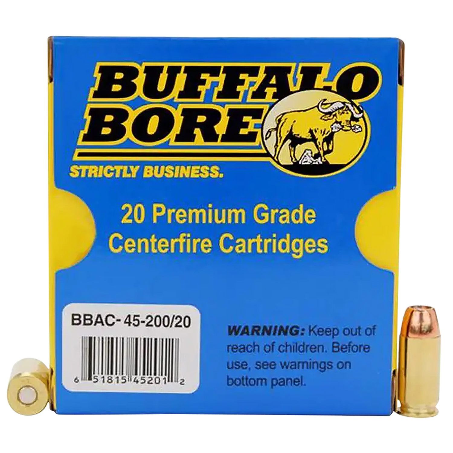 Buffalo Bore 4520020 .45 ACP +P 200 Grain JHP 20-Round Box