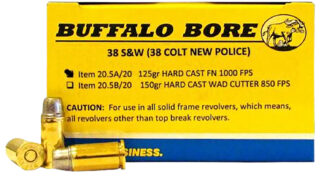 Buffalo Bore Ammunition 205A20 38 S&W 125 gr Hard Cast Flat Nose, 20 Rounds