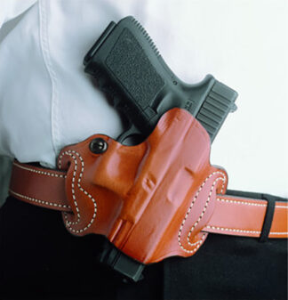 DeSantis Mini Slide Saddle Leather OWB Belt Slide Holster for Glock, Right-Hand, Black, 1.75in Slot