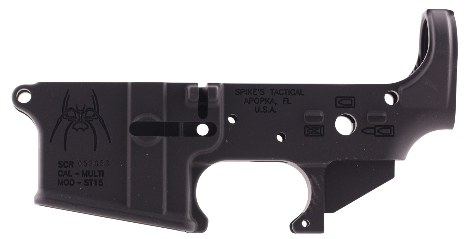 Spikes Tactical Spider AR-15 Stripped Lower, Multi-Caliber, 7075-T6 Black Hard-Coat Anodized