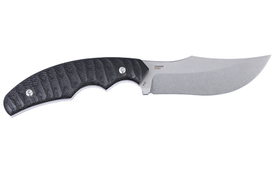 Columbia River Burrower Fixed Blade Knife, 3.66 in D2 Steel, Stonewash Clip Point, Black Micarta