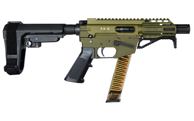 Freedom Ordnance FX9 9mm Semi-Auto 4" AR Pistol with SBA3 Brace, Faux Suppressor, OD Green