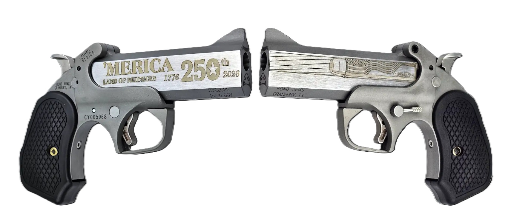 Bond Arms 250th Redneck Derringer .45-70 Government 4.25 in, 1-Round Stainless/Black B6 Grips