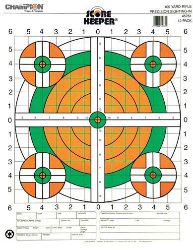 Champion Scorekeeper Targets Fluorescent Orange & Green Bull, 100 yd Rifle Sight-In (100-Pack)
