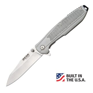 Bear & Son Frame Lock Folding Knife 3-1/4 Reverse Tanto Blade, Grey