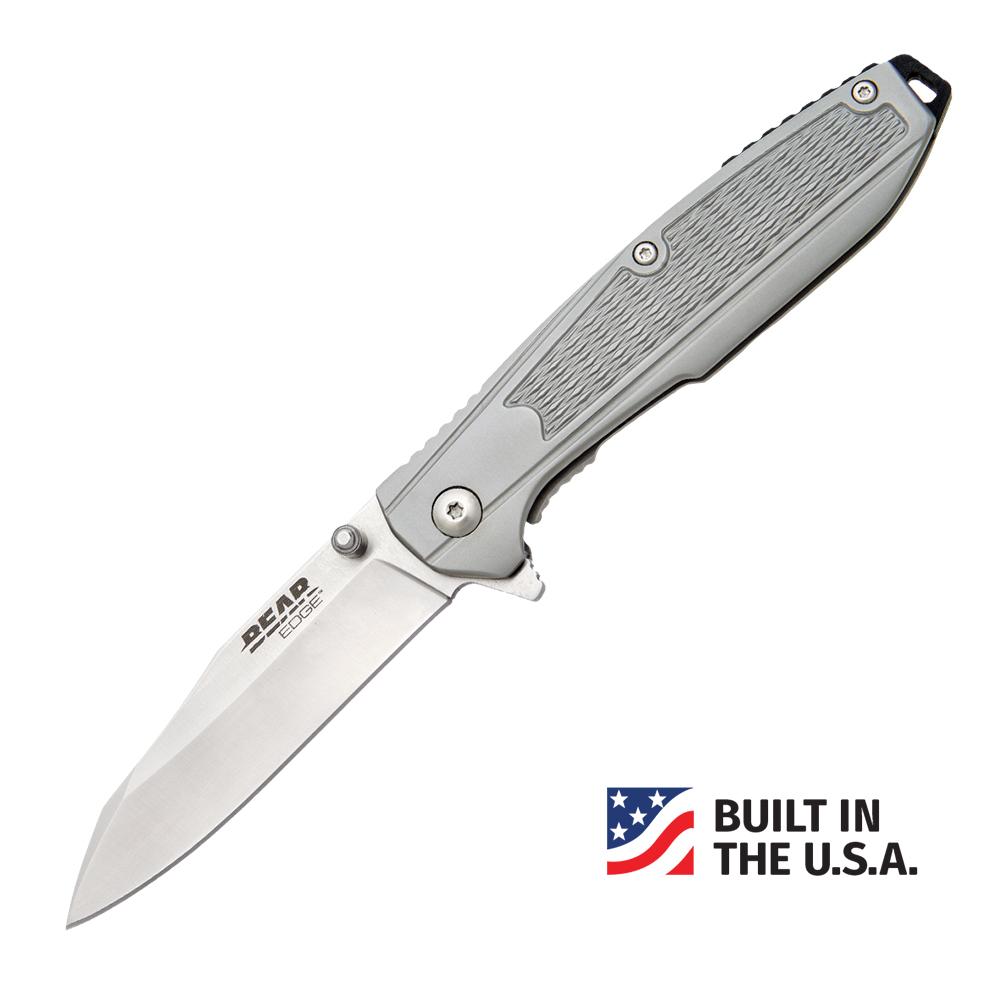 Bear & Son Frame Lock Folding Knife 3-1/4 Reverse Tanto Blade, Grey