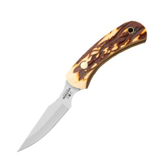 Bear & Son SD42 Ergonomic Caper Fixed Knife 2-1/2 in Clip Point Blade Stag Delrin