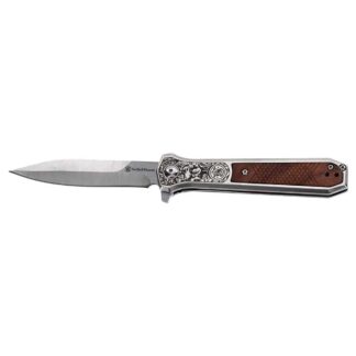 Smith & Wesson KT Unwavered Spring Assist Folding Knife 3-1/5" Dagger Blade Silver with Brown Box