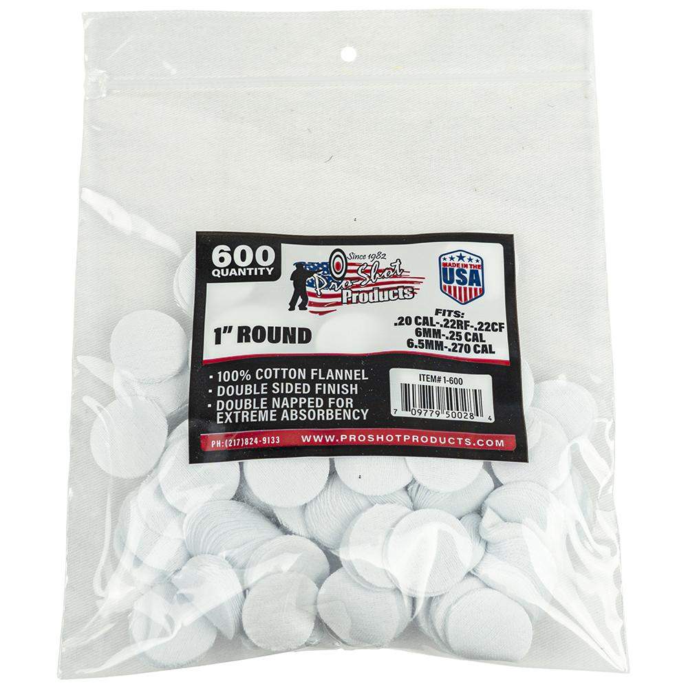 Pro-Shot 1" Round .22-.270 Cotton Flannel Patches, 600 Count