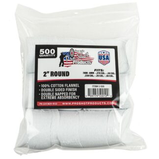 Pro-Shot Patch 2 In Round Cleaning Patches .270-.38 Cal, 500 Count 100% Cotton Flannel