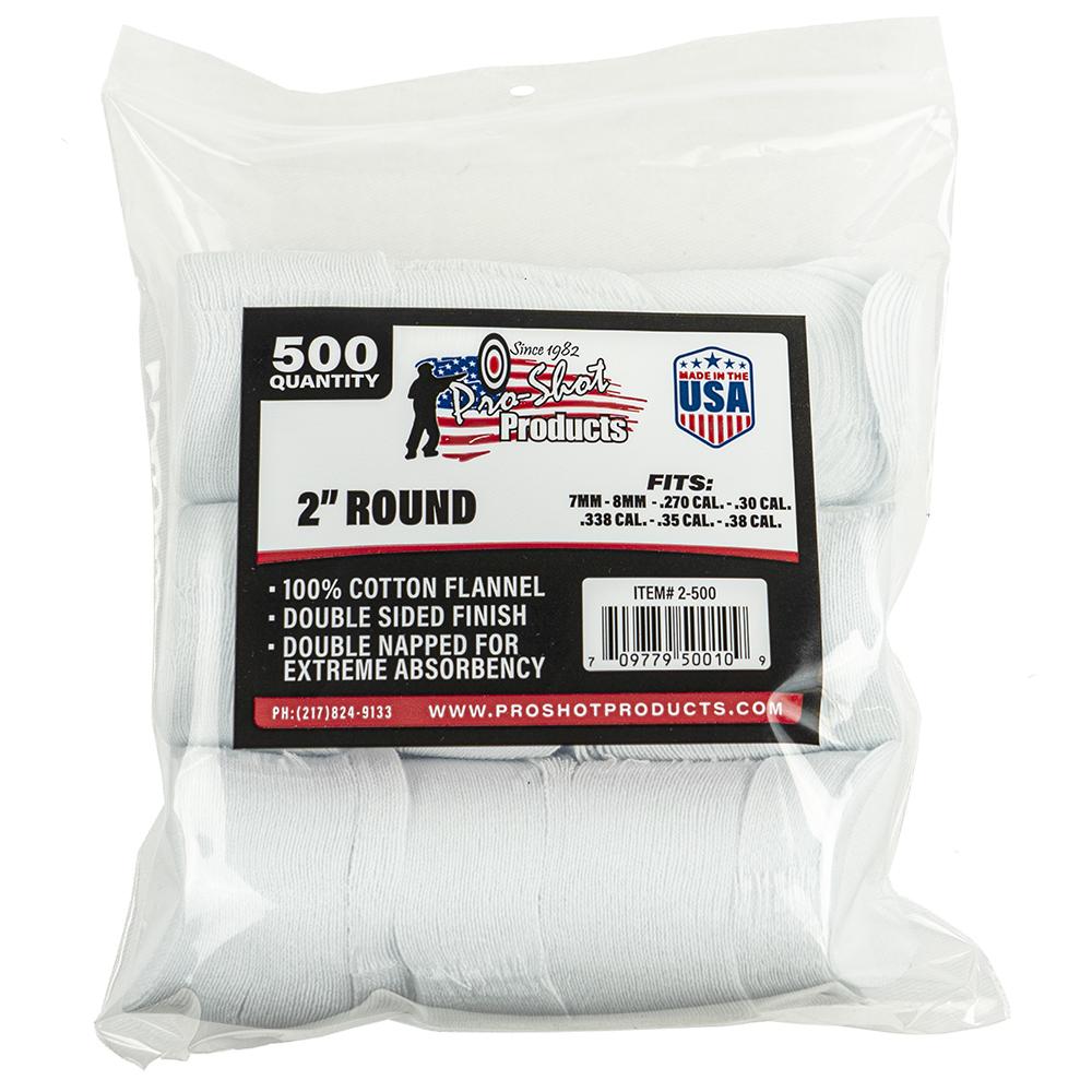 Pro-Shot Patch 2 In Round Cleaning Patches .270-.38 Cal, 500 Count 100% Cotton Flannel