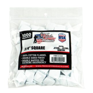 PRO-SHOT 3/4" Square Cotton Flannel Cleaning Patches 17-.22 Cal, 1000 Count