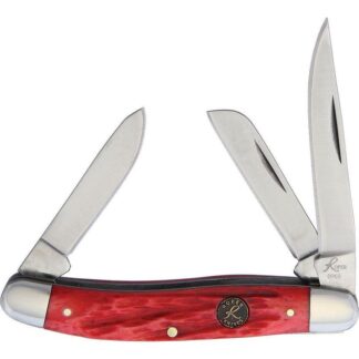 Rock Ridge Outdoors Stockman Chaparral Series Pocket Knife, Red Jigged Bone, 1065 Carbon Steel Blades