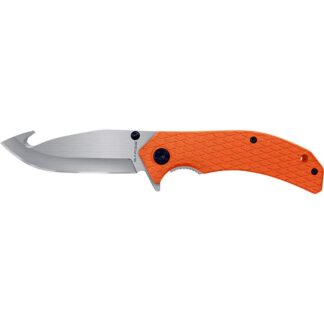 Sarge Knives SK-916A Folding Knife 3.5 in Plain Edge Gut Hook Blade, Orange Nylon Handle