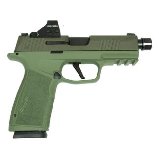 SIG Sauer P365 X-Macro 9mm Pistol, 3.7 in Barrel, 17 Rounds, Two-Tone Green Finish, Optic, right side view