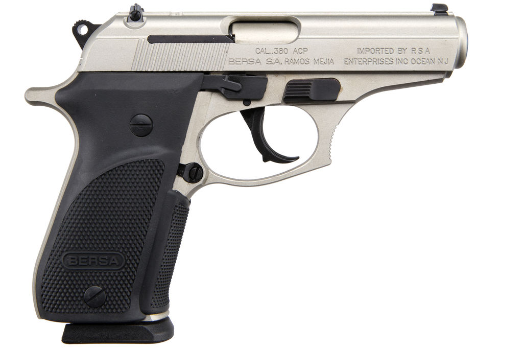 Bersa Thunder Plus .380 ACP DA/SA 3.5 in Nickel Finish Fixed 3-Dot Sights