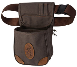Browning Lona Shell Pouch Flint Canvas with Crazy Horse Leather Trim, Belt Mount, Adjustable