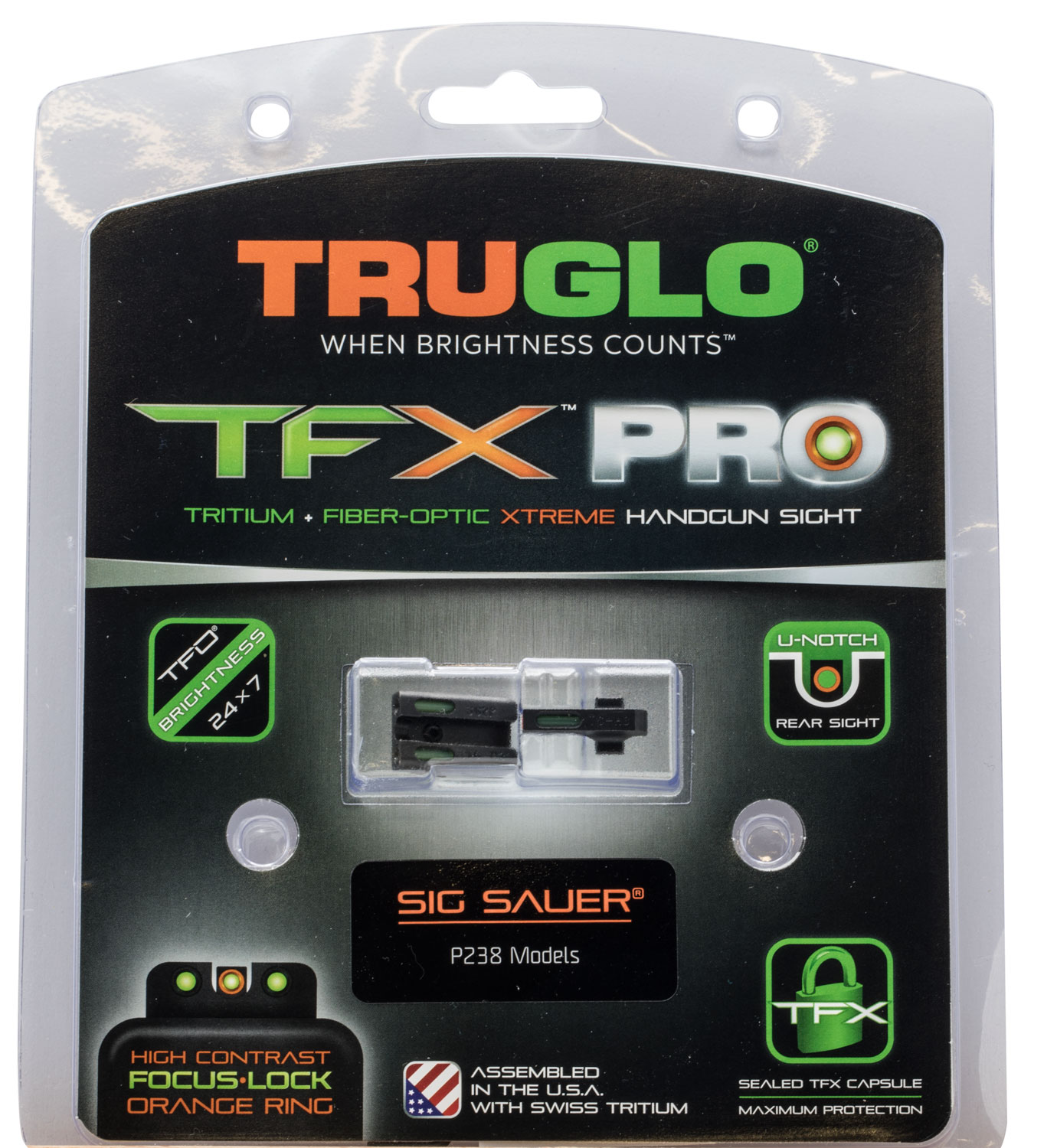 Truglo TG13SG3PC TFX Pro Day/Night Fiber-Optic Front/Rear Sights, Green Tritium, Orange Outline