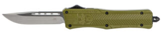 Cobratec Knives CTK-1 3 in D2 Steel OTF Drop Point Glass Breaker Knife, OD Green Aluminum Handle