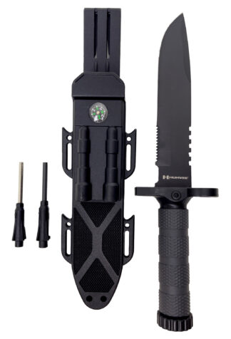 Humvee Adventure Gear HMVKFXB02 Next-Gen Survival Knife 7.50" Fixed Sawback Plain Black Stainless Steel Blade Black Textured Rubber Handle Includes Sheath