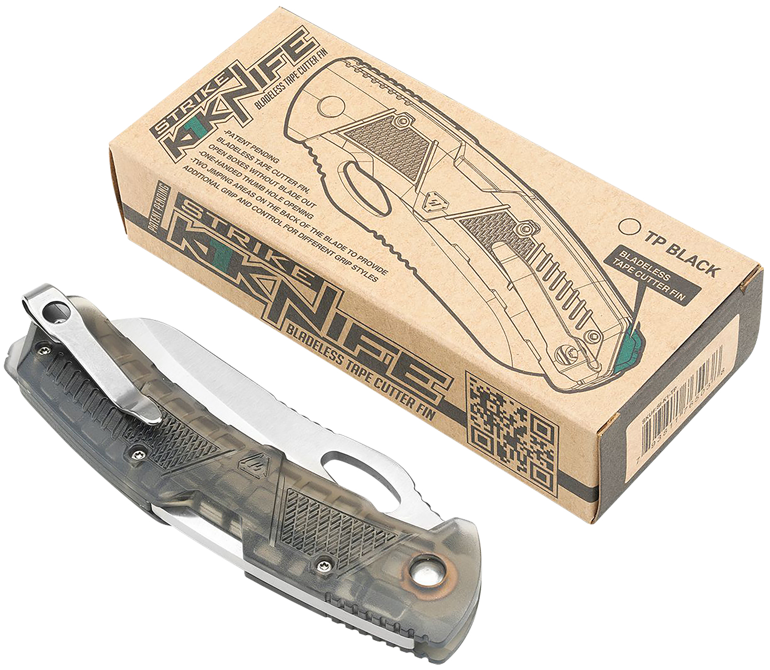 Strike Industries K1TP K1 3.51 in Folding Knife AUS-8A SS Blade Smoke Textured Polymer Handle