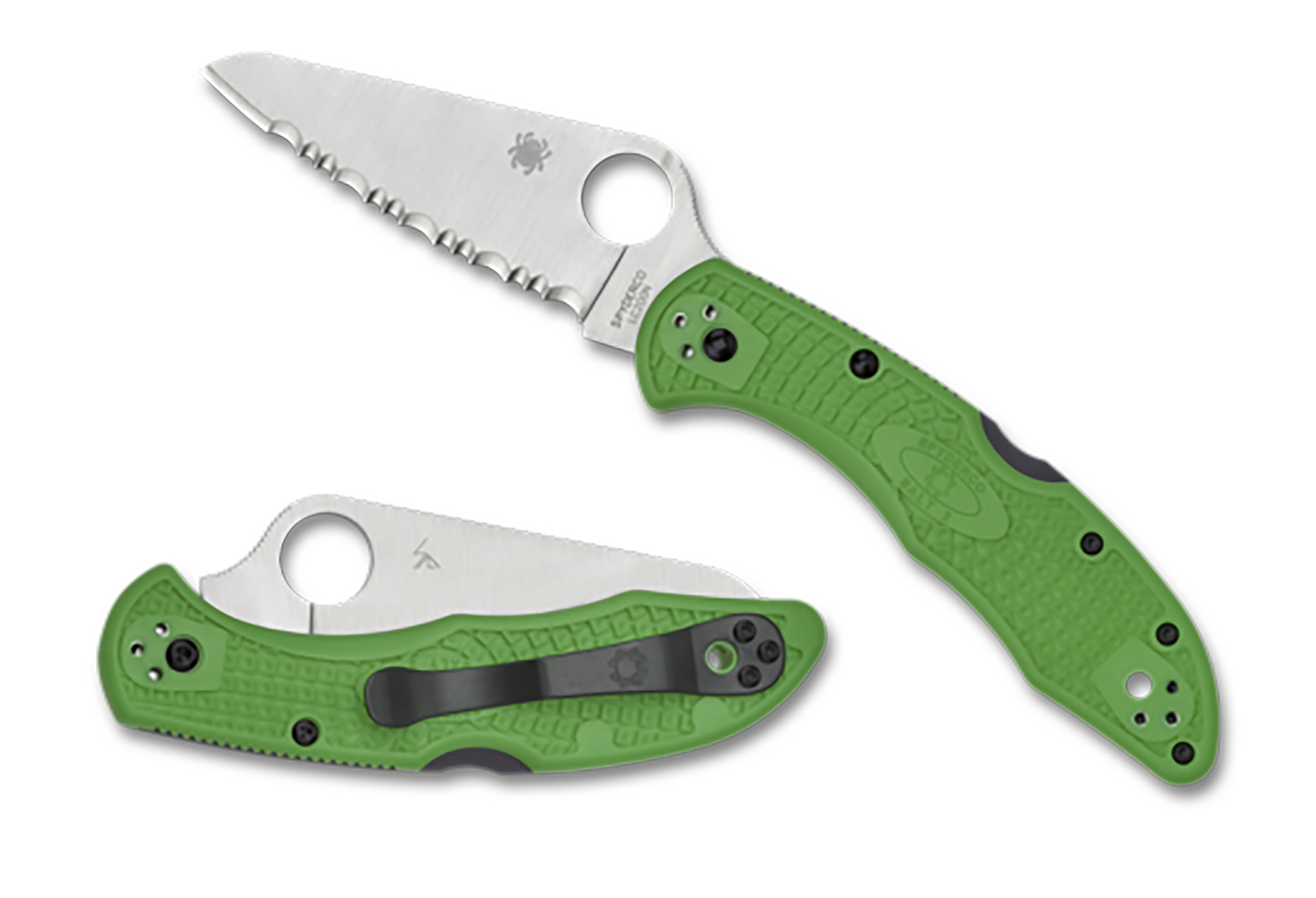 Spyderco Salt 2 3" Folding Clip Point Serrated H1 Steel Blade Green Bi-Directional Texturing FRN Handle Includes Pocket Clip