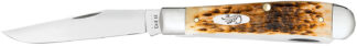 Case 00164 Trapper Medium 3.25"/3.27" Folding Clip Point/Spey Plain Mirror Polished Tru-Sharp SS Blade Peach Seed Jigged Amber Bone Handle