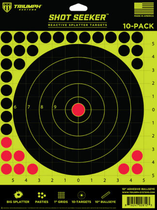 TRIUMPH SYSTEMS Shot Seeker 10 in Bullseye Self-Adhesive Target 10-Pack (Black/Yellow/Red)