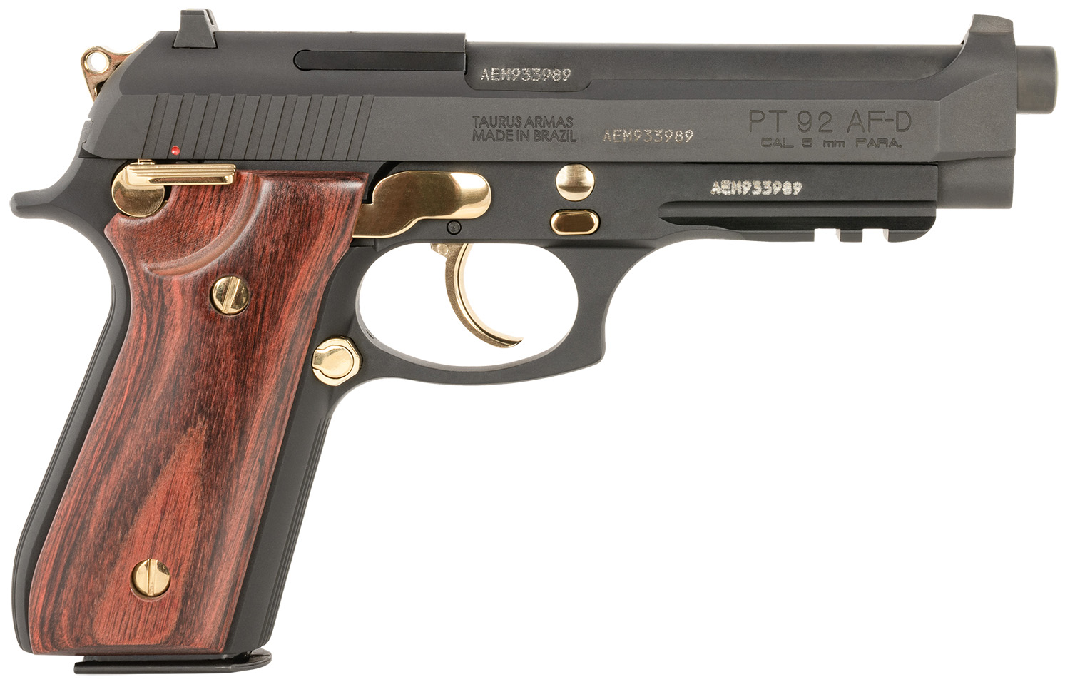 Taurus 92 Double/Single Action 9mm 5in 17+1 Matte Black with Gold Accents