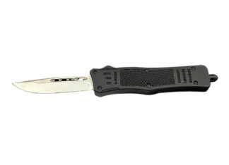 Steel River Knives MT618BULDP MT618 Ultralight 3.25" OTF Drop Point Plain Polished D2 Steel Blade, 4.25" Black Aluminum Handle