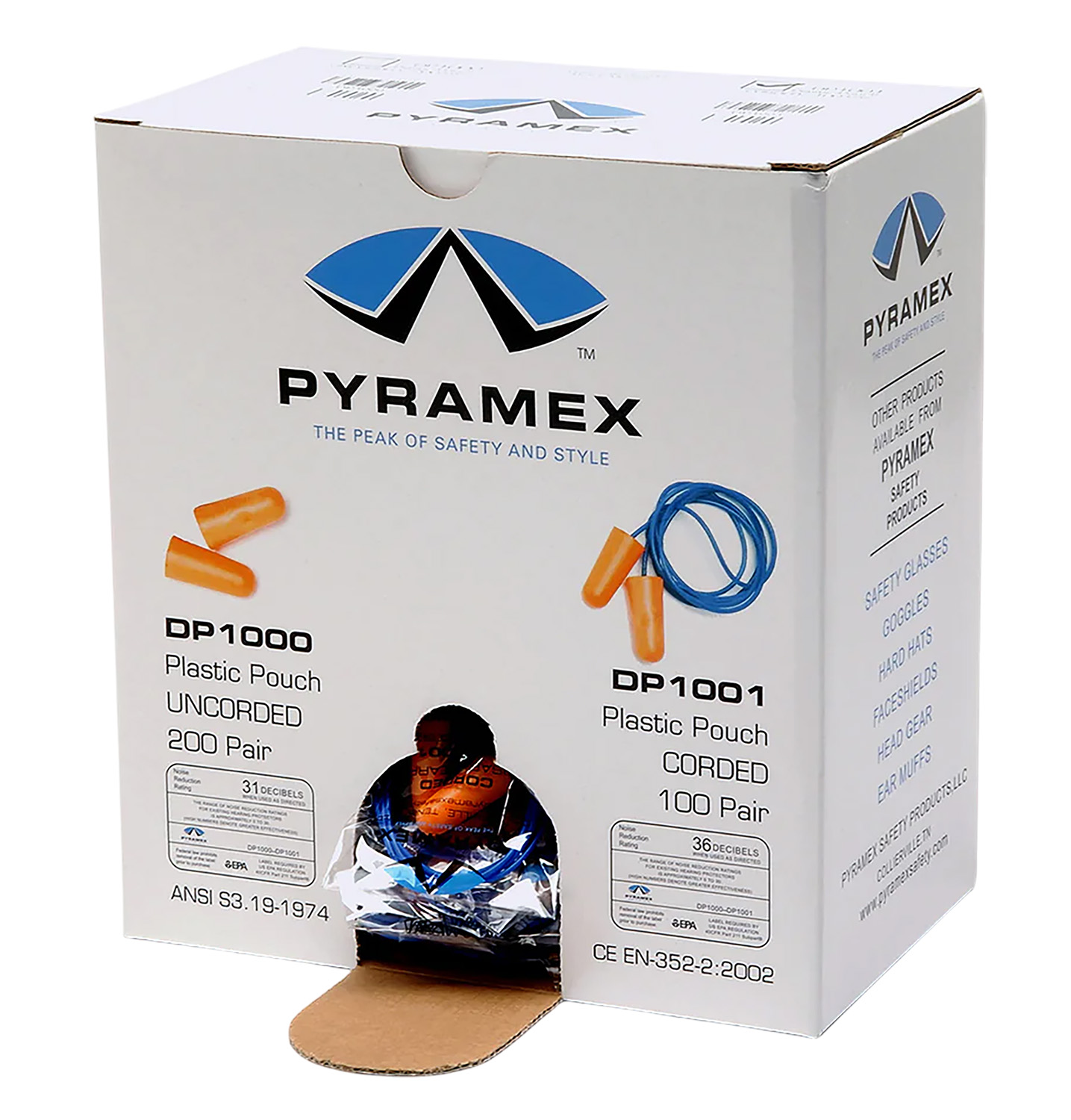 Pyramex DP1000 Foam Earplugs, In-the-Ear, Orange, NRR 32 dB, 200 Pairs