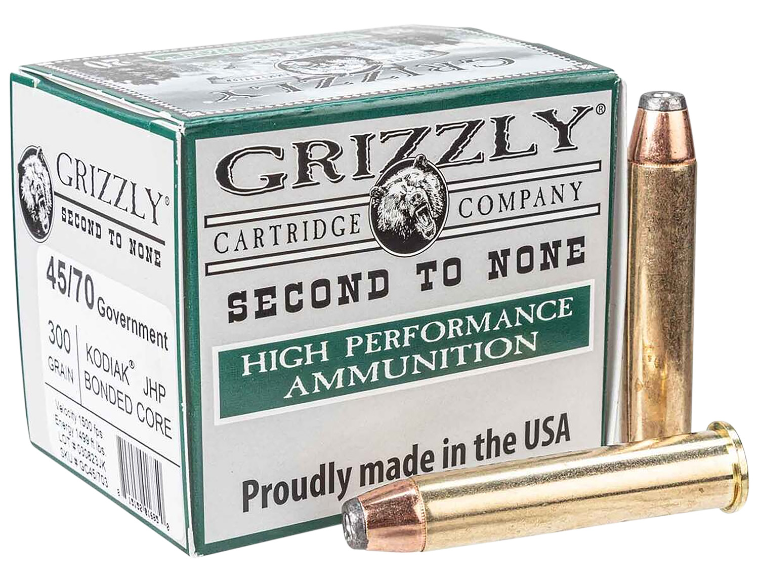 Grizzly Ammo GC45/703 .45-70 Government 300 gr JHP 20 Rounds Brass