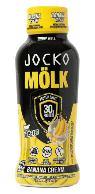JOCKO FUEL Molk Banana Cream Protein Shake RTD, 30g Protein, 12oz 12-Pack