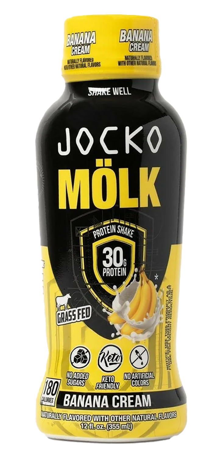 JOCKO FUEL Molk Banana Cream Protein Shake RTD, 30g Protein, 12oz 12-Pack