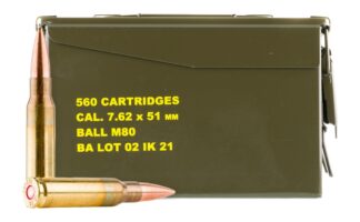 Global Ordnance IGMAN 7.62 NATO M80 147 Grain Brass Rifle Ammunition, 560 Rounds